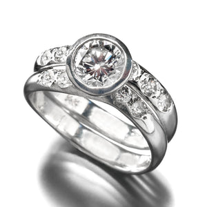 Half-Round Wave Wedding and Engagement Ring Set