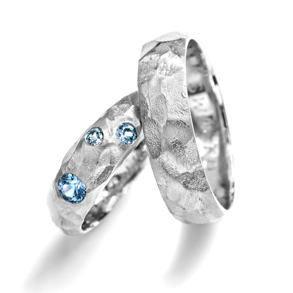 Chiseled Wedding Bands with Montana Sapphires