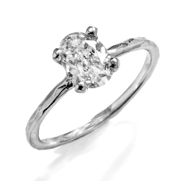 Oval Solitaire Hammered Prong