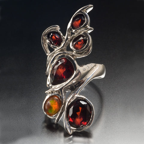 Fire Opal and Garnet Cocktail Ring